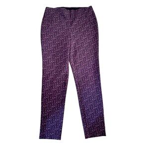 Chico’s Size 1 (US 8) Muted Gray/Burgundy Print Pull On Pant Poly-Rayon-Spandex